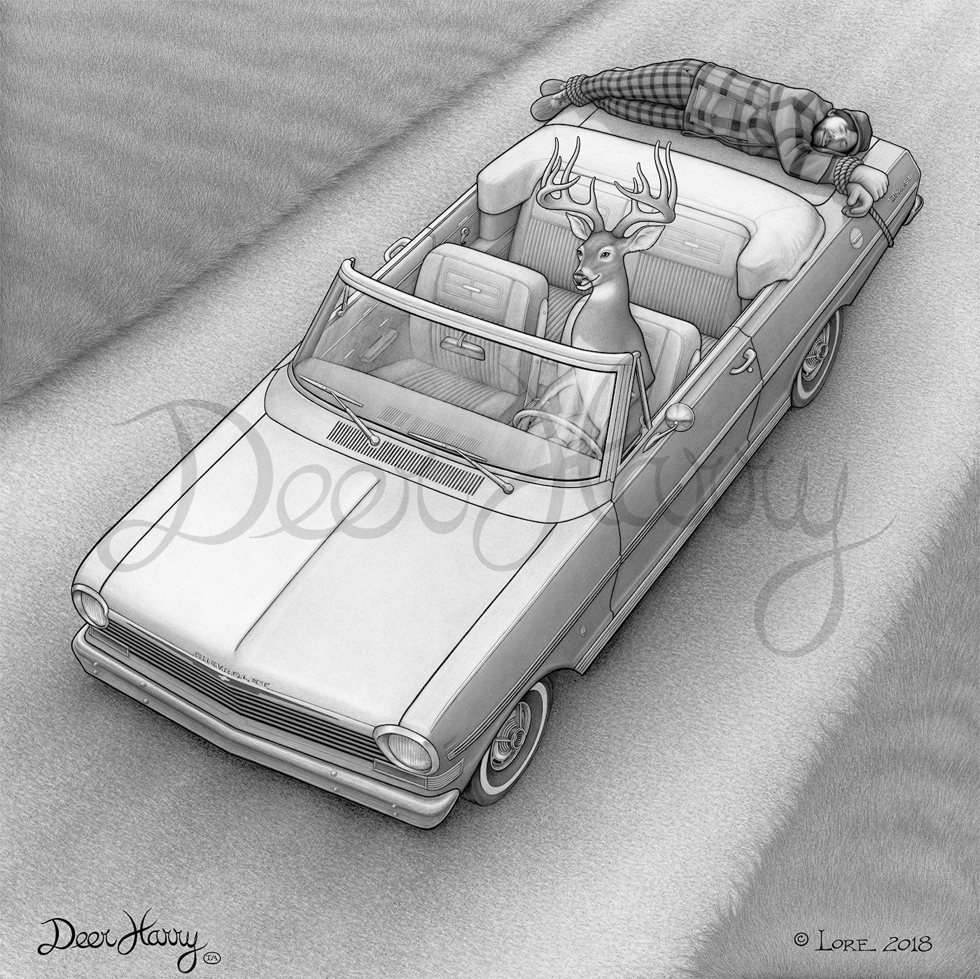 Deer Harry "Strapped On" B&W Print available as 12", 14" 16", 18", 20", 22" & 24" square prints